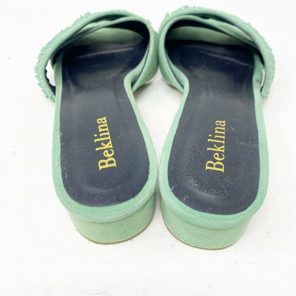 Beklina Womens Green Suede Criss-Cross Ruffle Strap Slip On Slide Sandals Sz 10 - Picture 3 of 7